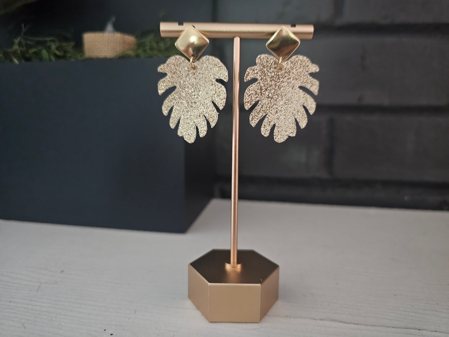 Gold Sparkle Palm Earrings Style 2